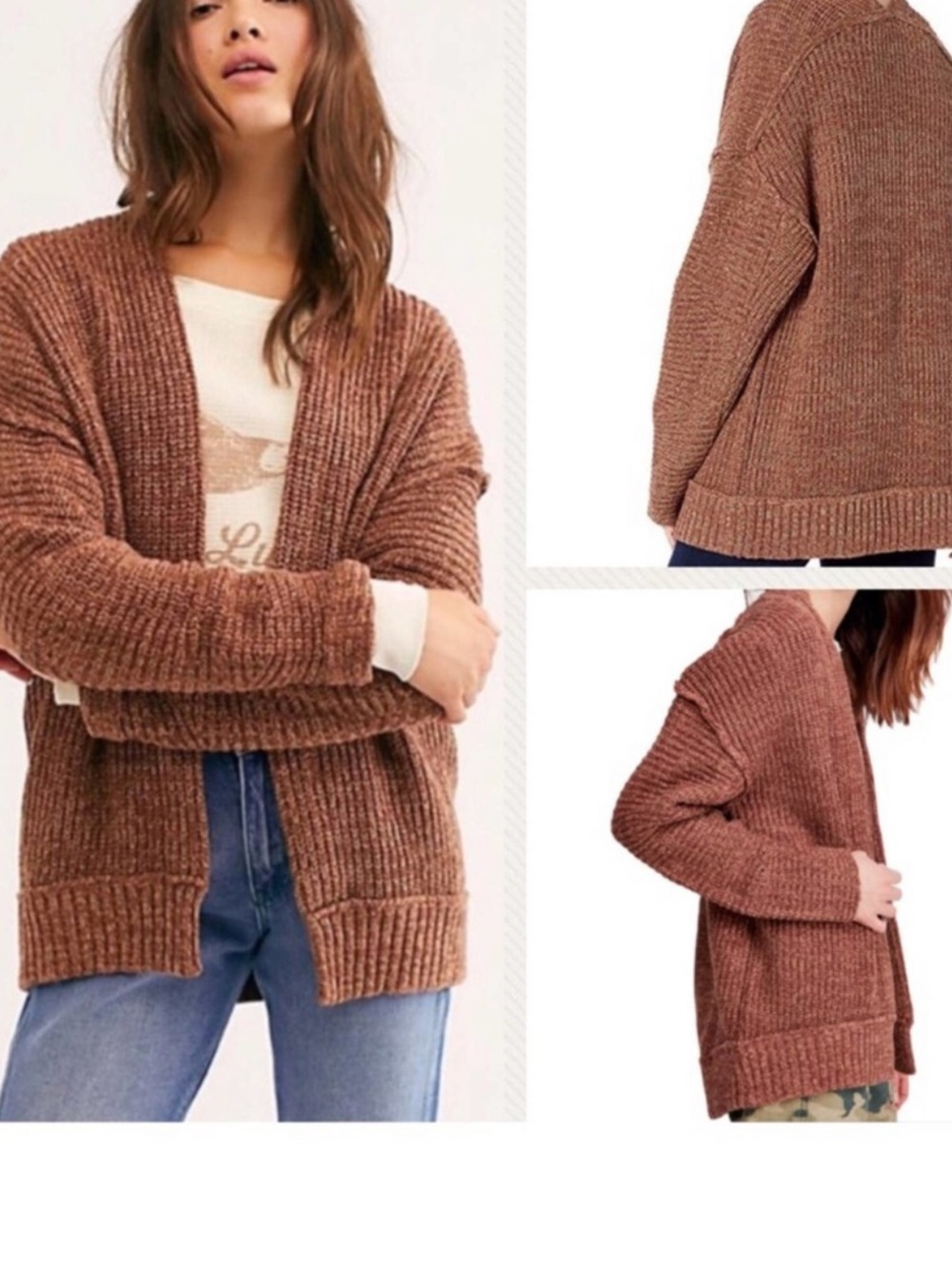 Free People High Hopes Open-Front Brown Women's Cardigan Sweater